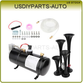 Usd108083s01 0.8 Gal 4 Trumpets Train Air Horn Kit With 150 Psi Compressor For Car Truck