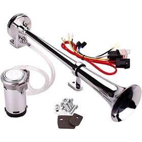 12v 150db Air Horn Kit Super Loud 18 Inches Chrome Zinc Single Trumpet Truck