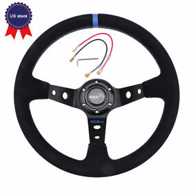Stw025-bl-use 14inch 345mm Deep Dish 95mm Racing Steering Wheel Suede Leather Grip Us