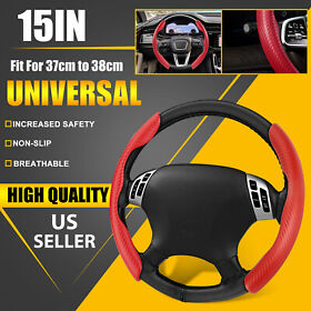 2x Carbon Fiber Car Steering Wheel Non-slip Cover Fit Universal 37-38cm Dia Red