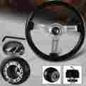 3-sw-111-4653-a1 3-spoke Hdc Autosports Jdm 345mm 6 Hole Black Wood Grain Chrome Steering Wheel For Mustang Hub