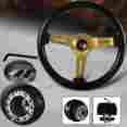 3-sw-111-4852-349140 3-spoke Hdc Autosports Jdm 345mm 6 Hole Black Wood Grain Gold Steering Wheel For Accord Hub