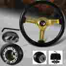 3-sw-111-4853-361010 3-spoke Hdc Autosports 345mm 6 Hole Black Wood Grain Gold Steering Wheel For Mitsubishi Hub