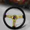 3-sw-111-4853-a 3-spoke Hk5 Motors 345mm 6 Hole Black Wood Deep Dish Gold Racing Steering Wheel Universal 1