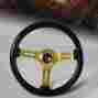 3-sw-111-4853-c 3-spoke Hk5 Motors 345mm 6 Hole Black Wood Deep Dish Gold Racing Steering Wheel Universal 3