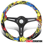 332-941-bk-010 Autozensation Universal Colorful Graffiti Art Black Wooden Steering Wheel