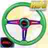 111-4704-814-m8 345mm Hdg Performance Universal Jdm Green Trim Neo Chrome Center 6 Bolt Hole Steering Wheel