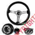 3-sw-111-4653-335080 345mm Hk5 Motors For Nissan 6 Hole Lug Black Wood Grain Deep Dish Steering Wheel Hub Kit