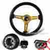 3-sw-111-4853-349030 345mm Hk5 Motors For Acura Honda Jdm 6 Hole Black Wood Grain Deep Dish Steering Wheel Hub