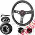 3-sw-w11cf-35bk-377150 350mm Hdc Autosports For Mitsubishi 6 Hole Bolt Lug Fake Carbon Fiber Wood Steering Wheel Hub