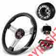 3-sw-w12bk-35ch-a1 350mm Racing Gear For Ford Mustang 6 Hole Bolt Black Lug Wood Steering Wheel Hub Combo Kit