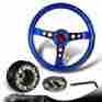 3-sw-w11bl-35bk-349050 6-hole Dtm 350mm Jdm Blue Wood Grain Steering Wheel Black Spoke Hub For Honda Acura