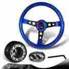 3-sw-w11bl-35bk-349140 6-hole Dtm 350mm Jdm Blue Wood Grain Steering Wheel Black Spoke Hub For Honda Accord