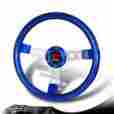 3-sw-w11bl-35sl-new 6-hole Dtm Jdm Style 350mm Blue Wood Grip Steering Wheel W Silver Spokes Universal