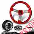 3-sw-w12rd-35ch-335080 6-hole Dtm 350mm Jdm Red Wood Grain Steering Wheel Chrome Spoke Hub For Nissan Maxim