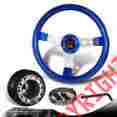 3-sw-w11bl-35sl-361010 6-holed Dtm 350mm Jdm Blue Wood Grain Steering Wheel Silver Spoke Hub For Mitsubishi