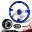 3-sw-w11bl-35sl-377150 6-holed Dtm 350mm Jdm Blue Wood Grain Steering Wheel Hub For Toyato Honda