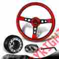 3-sw-w11rd-35bk-349050 6-holed Dtm 350mm Jdm Red Wood Grip Steering Wheel Black Spokes Hub For Honda Acura