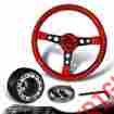 3-sw-w11rd-35bk-377150 6-holed Dtm 350mm Jdm Red Wood Grain Steering Wheel Black Spoke Hub For Toyato Honda