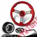 3-sw-w12rd-35ch-349110 6-holed Dtm 350mm Jdm Red Wood Grip Steering Wheel Chrome Spokes Hub For Honda Acur
