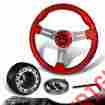3-sw-w12rd-35ch-a1 6-holed Dtm 350mm Jdm Red Wood Grain Steering Wheel Chrome Spoke Hub For Ford Mustan