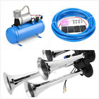 700755768377 Unbranded Trumpet Air Horn Compressor Kit Blue Tank