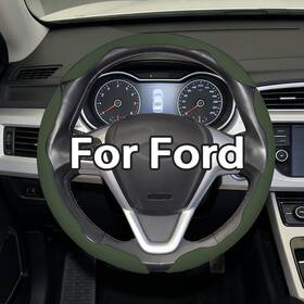 Fxpt-3jnpp-green-96 Acenewpart Car 3pcs Segmented Steering Wheel Cover For Ford Leather Anti-skid Sport Green