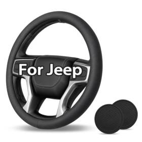 Acenewpart Fxpt-yx-black-38-1135-7cm-139 For Jeep Nappa Leather Steering Wheel Cover With Car Coasters Accessories