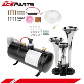 A108086pt01 Aceparts Train Horns Kit 3 Trumpet Air Horn 150 Psi Compressor 0.8 Gal Tank Gauge