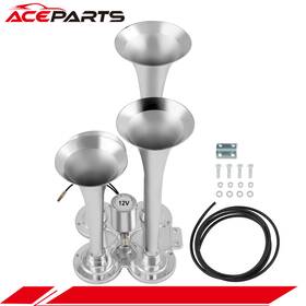 A167296pt01 Aceparts Loud 150db Chrome Plated 4 Horn Kit Quad Trumpet Air Semi Truck Boat Rv