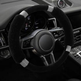 Fx08a Achiou Rhinestone Fluffy Steering Wheel Cover - Comfortable Black And