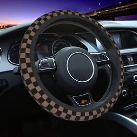 Fxpfsltn-599334833 Aimastz Black Brown Checkered Steering Wheel Cover One Size