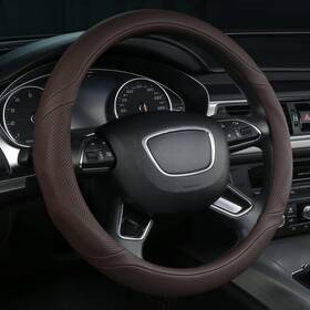 Dh12912 Alemodr Brown Leather Steering Wheel Cover Universal 15 Inch