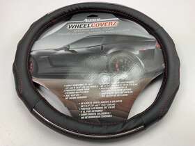 10316 Alpena Steering Wheel Cover Black With Red Stitch Chrome Trim 14.5 Inch -15.5