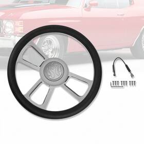 Ar37757 Amoracing 14 Inch Split Tri Spoke Steering Wheel With Leather Skin And 9 Holes Flamed Horn Button