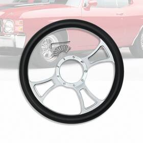 Ar37874 Amoracing Chrome 14 Inch Billet Aluminum Trinity Steering Wheel With Half Wrap Black Leather