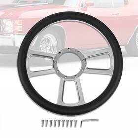 Ar80066 Amoracing 14 Inch Chrome Split Tri Spoke Steering Wheel With Interchangeable Black Leather Skin