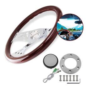 Stw015-c Annx 15 Inch /380mm Classic Mahogany Wood Grain Brown Trim Steering Wheel With Horn Button
