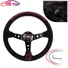 Stw021 Annx New 345mm/14inch Deep Dish Suede Leather Red Ring Sport Racing Steering Wheel
