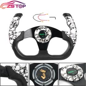 Stw046-wh Annx Universal U Shape Flat Drift Racing Leather Steering Wheel With 6 Holes Horn Button