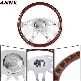 Stw062 Annx 4 Spoke Chrome 18 Inch Wood Steering Wheel For Freightliner/kenworth/peterbilt/volvo