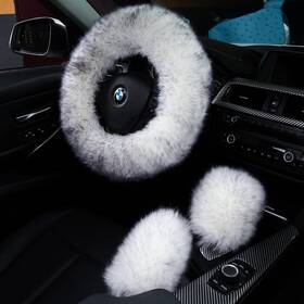 Agl-3p01 Aogelan 3pcs Set Fashion Fluffy Fuzzy Wool Fur Soft Car Long White Black Tip