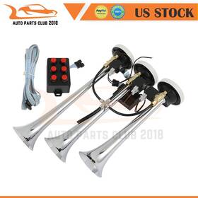 Ap16730701c Apc Musical Triple Trumpet 6 Tune Truck Horn With Wired Remote Chrome Plated 12v