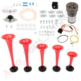 10877242 Apk 130db 5 Red Trumpets 15-22 Psi 12v Plastic Air Horn Dixie Musical Truck Car Boat