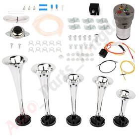 10881048 Apk 130 Db Loud 5 Trumpets Silver Air Horn For Truck Car Suv Boat Dixieland Music