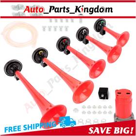 10881053 Apk 130db 5 Red Abs Air Horn Trumpets For Truck Car Boat Motorcycle 12v Dixieland