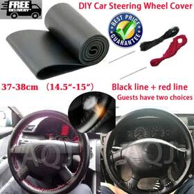 Aqj 524204252916 Genuine-leather Diy Car Steering Wheel Cover Anti-slip For 15 Inch /38 Cm Black Us