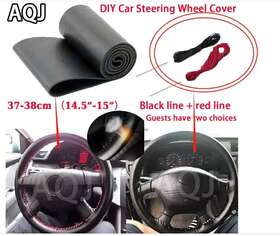 Aqj 731874225915 Car Steering Wheel Cover Anti-slip Leather Diy For 15 Inch /38cm Diameter Black