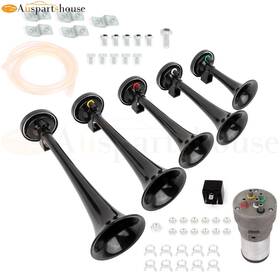 10002793 Auspartshouse 5 Trumpet Musical Car Air Horn Kit 130db 12v /24v Dc Left Right Front Rear