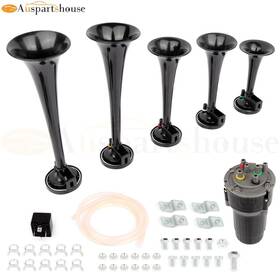 9986487 Auspartshouse 5 Black Plastic Trumpet Air Horn For Truck Car Suv Boat Motorcycle 12v /24v Dc